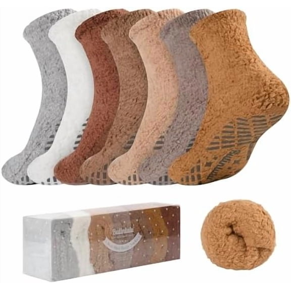 Fuzzy Socks with Grips Plush Sleep Cozy Winter Soft Hospital Fluffy Socks Gifts for Womens Mens Gifts