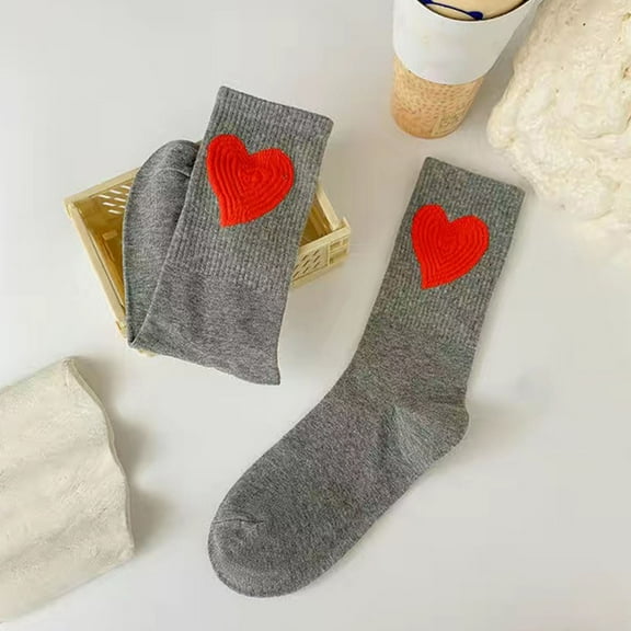 Fuzzy Socks with Grips Unisex Casual Valentine's Day Print Sole Letter Middle Tube Socks Soccer Socks Youth Gray One Size
