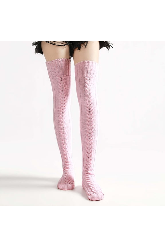 Fuzzy Socks with Grips Women's Warm Solid Color Over-the-Knee Socks Women's Cable Knitted Stacked Socks Pilates Grip Socks Women M