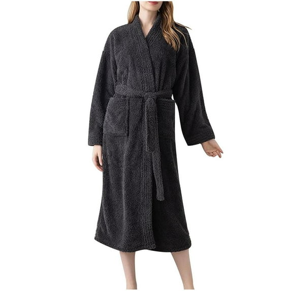 Fuzzy Soft Robes for Women Men, Unisex Long Plush Spa Robe Fluffy Warm Shawl Collar Bathrobes with Pockets