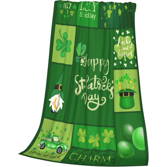 Fuzzy St. Patrick''s Day Blanket Various Clover Gold Coins Plush Throw Blanket for Couch Sofa Luxury Soft Cozy Lightweight Blankets for All Seasons 50"x40"