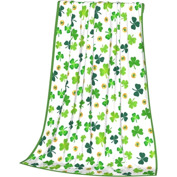 Fuzzy St. Patrick''s Day Blanket Various Clover Gold Coins Plush Throw Blanket for Couch Sofa Luxury Soft Cozy Lightweight Blankets for All Seasons 50"x40"