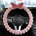 thumbnail image 1 of Fuzzy Steering Wheel Cover Plush Bow Rhinestone Sparkly Faux Fur Soft Warm Winter Universal 15 Inch for Women Girls Car Accessories Pink, 1 of 7