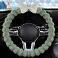 thumbnail image 1 of Fuzzy Steering Wheel Cover Plush Bow Rhinestone Sparkly Faux Fur Soft Warm Winter Universal 15 Inch for Women Girls Car Accessories Pink, 1 of 9