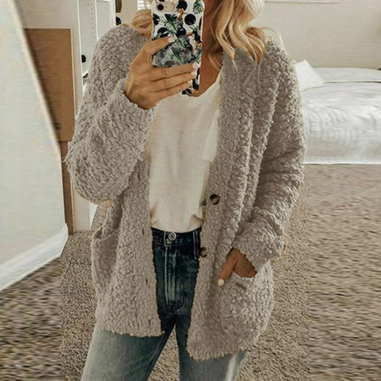 FAVIPT Sherpa Fleece Jacket Women Open Front Cardigan Sweaters 