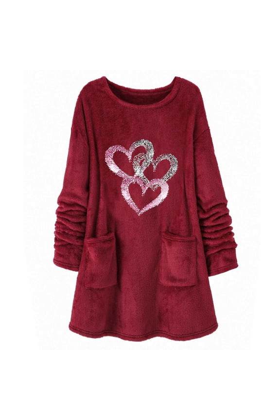 Fuzzy Sweatshirts for Womens Oversized Sherpa Lined Fleece Pullover Tops Winter Warm Fluffy Tunic Jumper Shirts Classic Letter Snowflake Sweatshirt Loose Comfy Hoodies Sweaters Coats Loungewear