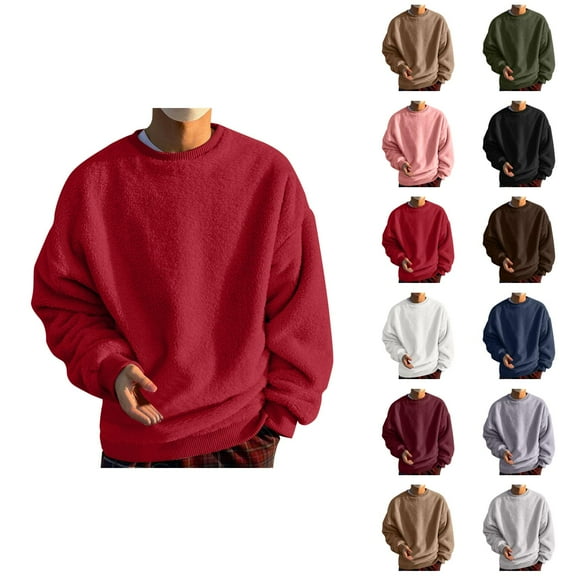 Fuzzy Sweatshirts for Men 2025 Fall Winter Long Sleeve Crewneck Casual Plain Sweatshirt Pullover Tops