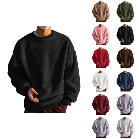 Fuzzy Sweatshirts for Men 2025 Fall Winter Long Sleeve Crewneck Casual Plain Sweatshirt Pullover Tops