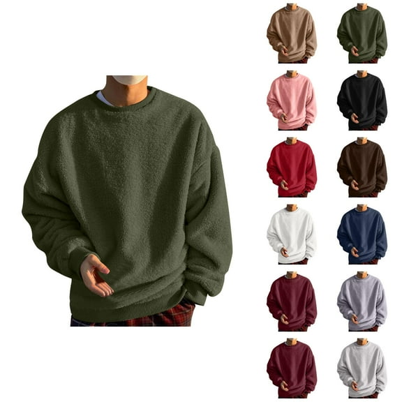 Fuzzy Sweatshirts for Men 2025 Fall Winter Long Sleeve Crewneck Casual Plain Sweatshirt Pullover Tops