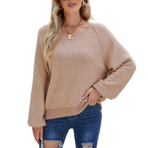 Fuzzy Texture Raglan Sweater Beige Medium