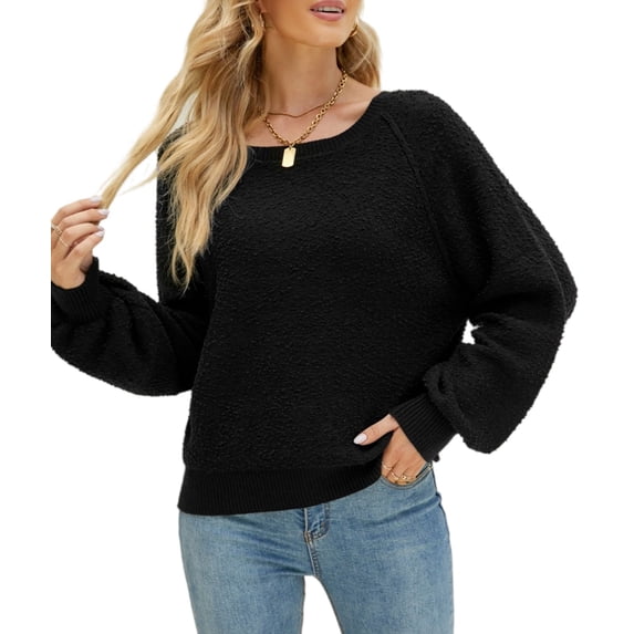 Fuzzy Texture Raglan Sweater Black Small
