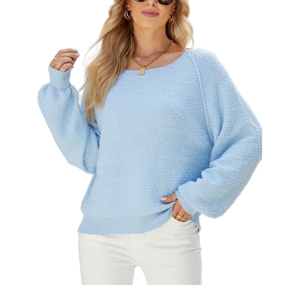Fuzzy Texture Raglan Sweater Light Blue X-Large