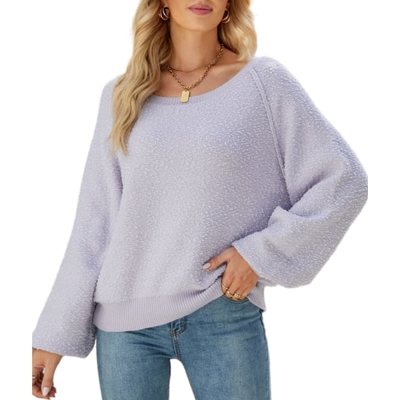 Fuzzy Texture Raglan Sweater Purple X-Large