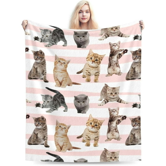 Fuzzy Throw Blanket 350 GSM Fleece Ultra-Soft Microfiber Blanket for Adults Kids Gift Couch, Sofa, Bed Cute Cat 60"x50"