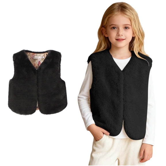 Fuzzy Vest for Girls Black Vest Kids Warm Winter Clothes Girls Vest 4-5 Years