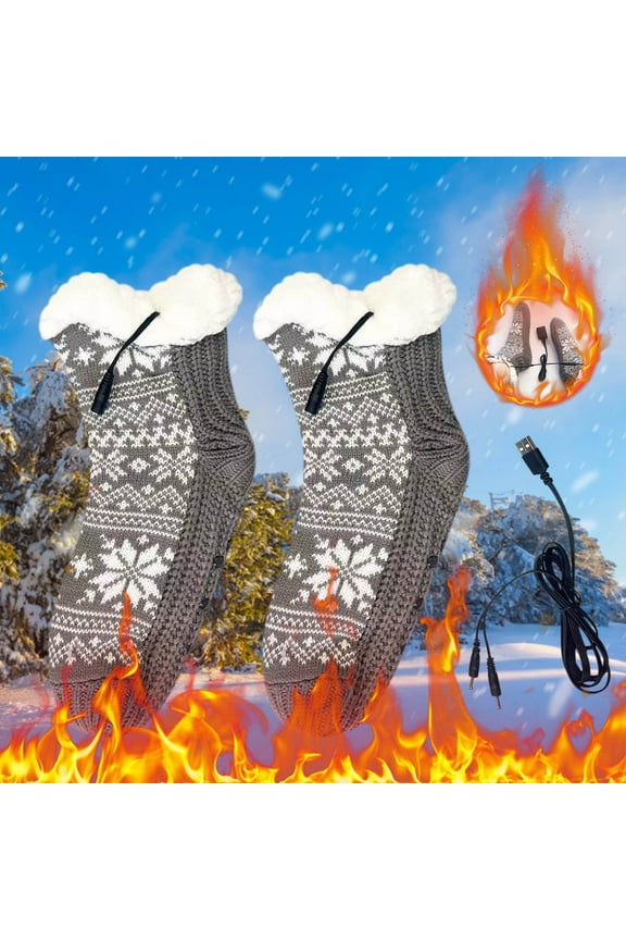 Fuzzy Warm Christmas Socks With Temperature Warm Heating Socks USB Home Foot Warmer Electric Floor Socks Heated Warm Shoe Covers Christmas Warm Socks