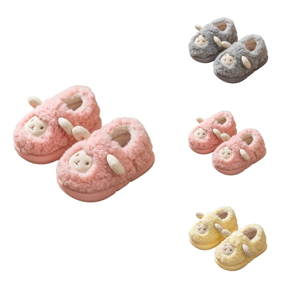 Fuzzy Warm Indoor Slippers, Soft Comfortable Winter Home Slides with Adorable Sheep Design for Toddler Kids, Plush Slip-On with Thick Sole