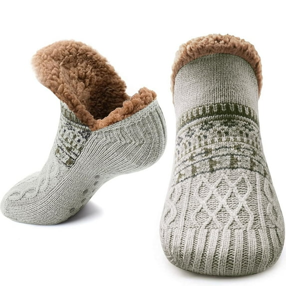 Fuzzy Warm Slipper Socks for Men Women Winter Thermal Floor Socks,Cozy Fleece Soft Lined Non-slip Knitted Adult Carpet Sox