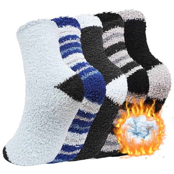Fuzzy Warm Socks, UNEEI Warm Soft Fluffy Socks , 5 Pairs Winter Plush Fuzzy Crew Seamless Thick CozyThermal Socks, Size 11-13