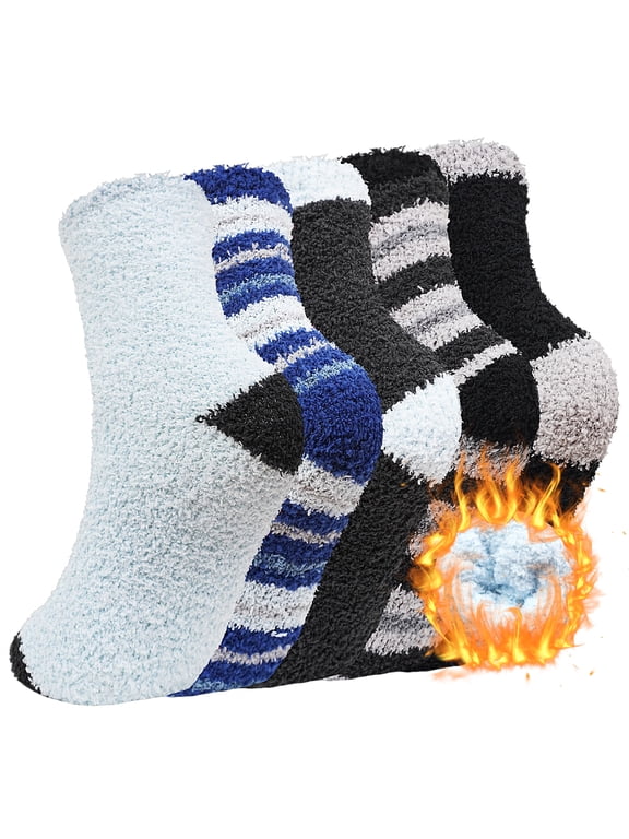 Fuzzy Warm Socks, UNEEI Warm Soft Fluffy Socks , 5 Pairs Winter Plush Fuzzy Crew Seamless Thick CozyThermal Socks, Size 11-13