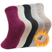 Fuzzy Warm Socks, UNEEI Warm Soft Fluffy Socks , 5 Pairs Winter Plush Fuzzy Crew Seamless Thick CozyThermal Socks, Size 9-11
