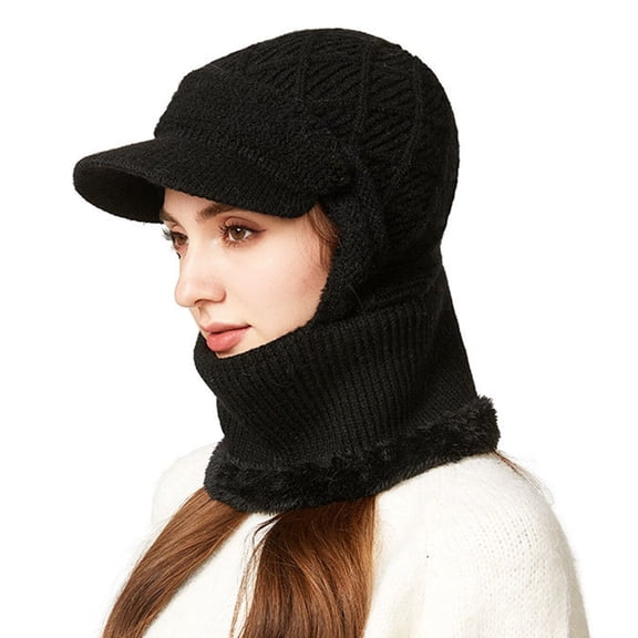 Fuzzy Winter Hat Polyester Cotton Blend Knit Scarf Hat Warm Autumn Winter Cold Proof Winter Hat