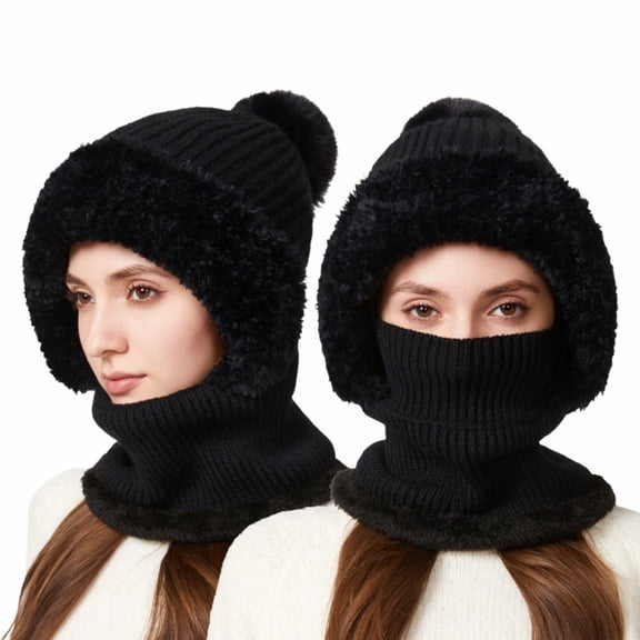 Fuzzy Winter Hat Polyester Cotton Blend Knit Scarf Hat Warm Autumn Winter Cold Proof Winter Hat