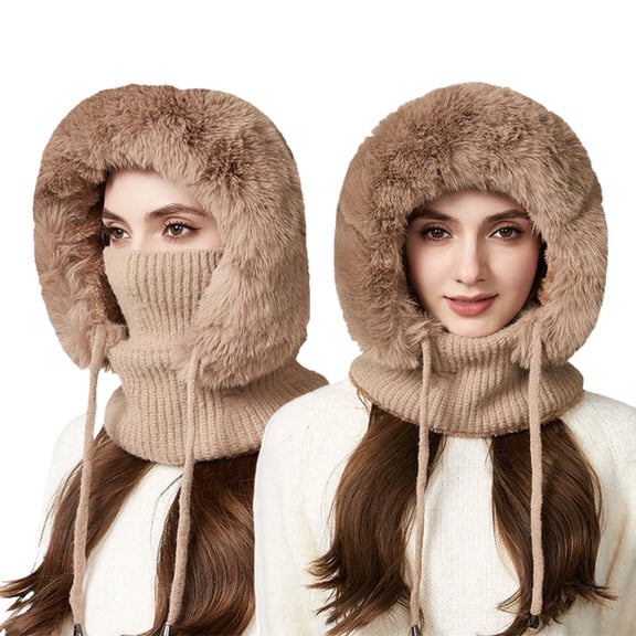 Fuzzy Winter Hat Polyester Cotton Blend Knit Scarf Hat Warm Autumn Winter Cold Proof Winter Hat