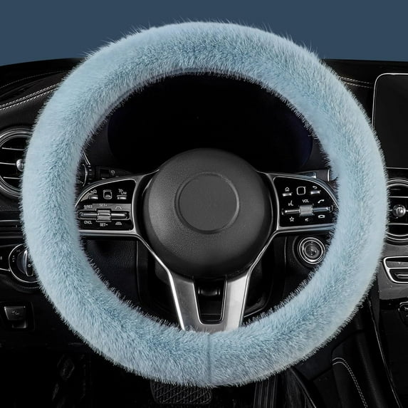 Fuzzy Winter Steering Wheel Covers for Women, Warm Cute Fluffy Car Wheel Cover for Sedan SUV, Super Soft Furry Auto Plush Car Handle Cover for Cold Weather, 14-15 Inch, Standard Size