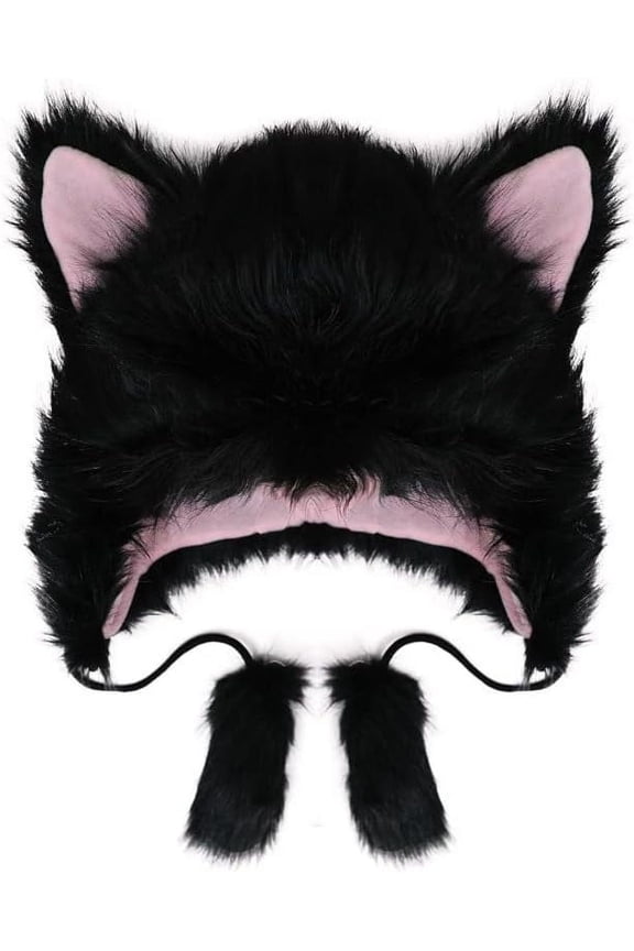 Fuzzy Winter Trapper Hat with Ear Flaps for Women Girls Faux Fur White Cute Cat Ears Beanie Hats Fluffy Plush Hooded Cap