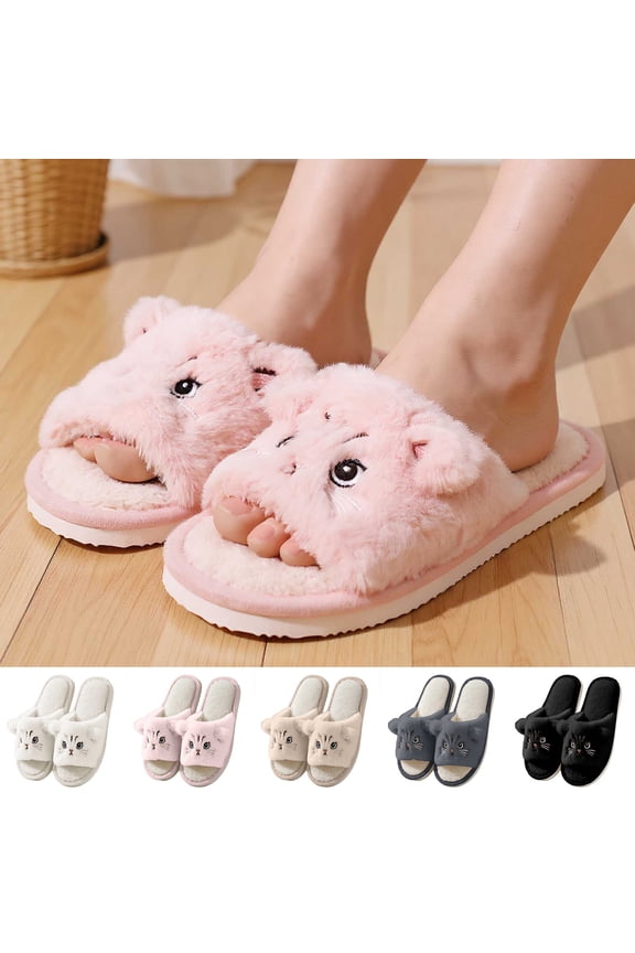 Fuzzy Women's Indoor Bedroom Slipper With Memory Foam Gift Women Wool Like House Shoe With Anti Skid Rubber Sole Black 41
