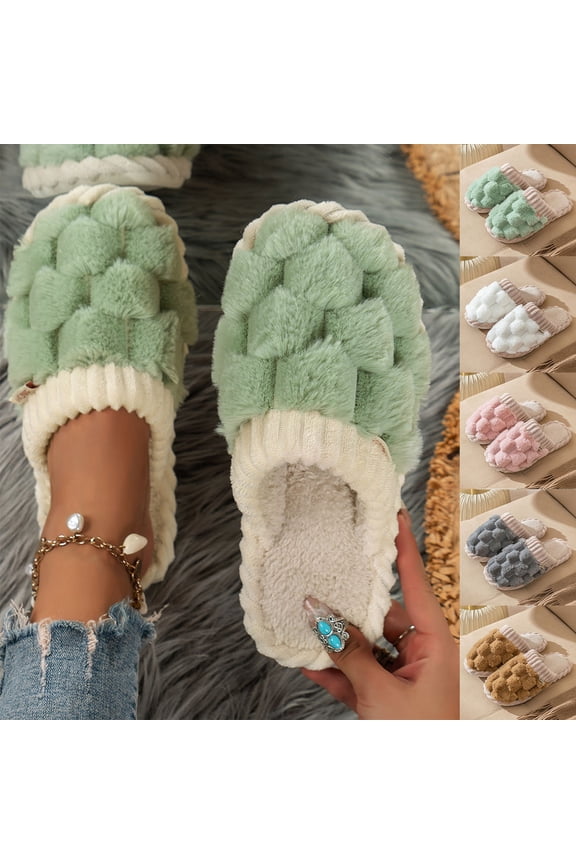 Fuzzy Womens Comfy Faux Fur House Slipper Scuff Memory Foam Slip On Anti-Skid Soleslipper Coffee 45