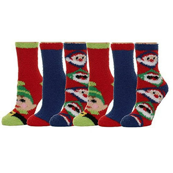 Fuzzy and Soft Christmas Socks, 6 Pack, Size 9-11. (6 Pairs X-mas Socks-3)