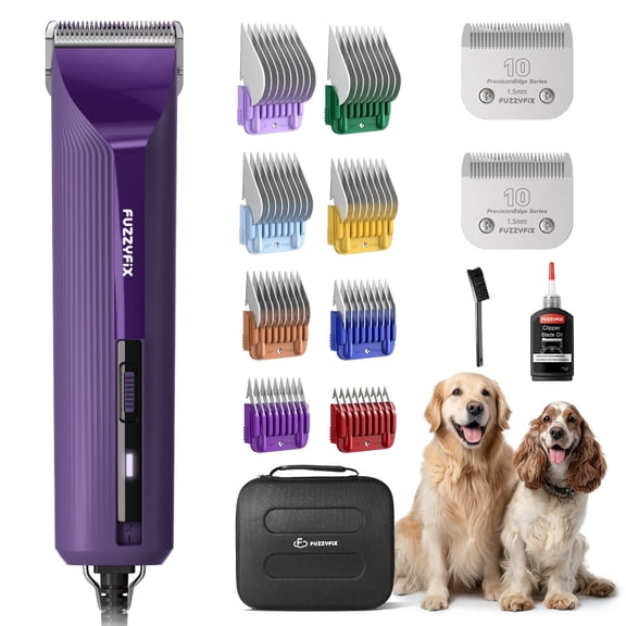 FuzzyFix AmpFix Professional 2-Speed Dog Grooming Clippers, Heavy-Duty Pet Trimmer Kit with 8 Metal Combs