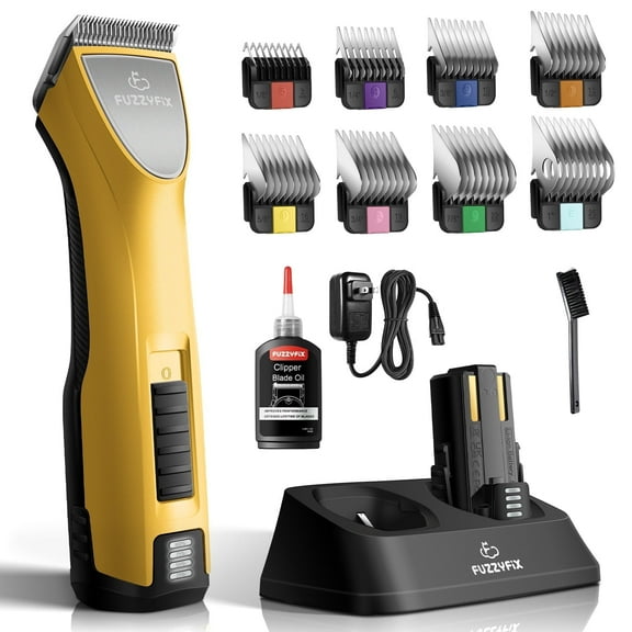 FuzzyFix Professional Dog Clippers for Grooming with Charging Replacement, Low Noise Pet Grooming Kit for Thick Curly Matted Heavy Coats Cordless Trimmer with 8 Metal Guide Combs for Animal Horse