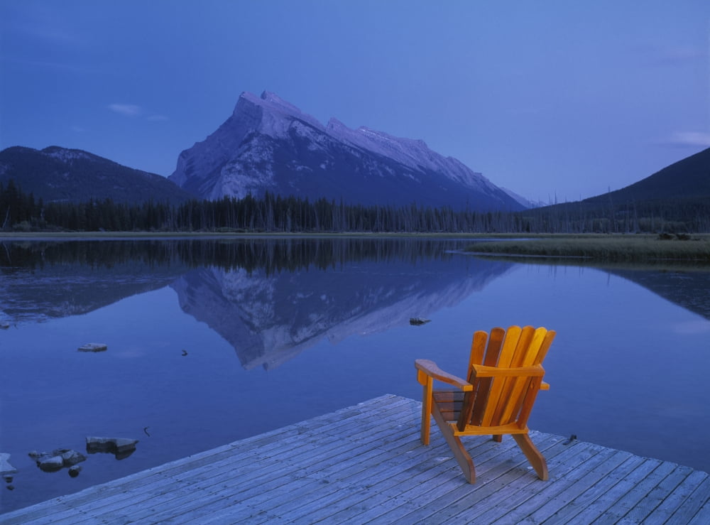 Fv2570 Natural Moments Photography Chair On Deck Overlooking Lake And Mountain Canvas Art - Darwin Wiggett Design Pics (18 x 13)