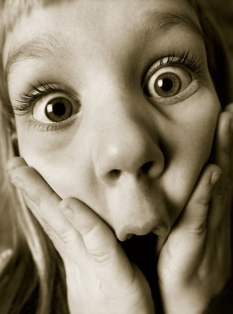Fv3524 Natural Moments Photography Close Up Surprised Young Girl Hands To Face Sepia Canvas Art - Darwin Wiggett Design Pics (26 x 36)