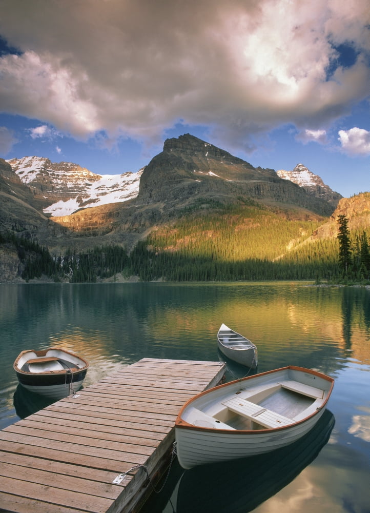 Fv3536 Natural Moments Photography Scenic Boat In Lake Mountains In Background Canvas Art - Darwin Wiggett Design Pics (13 x 18)