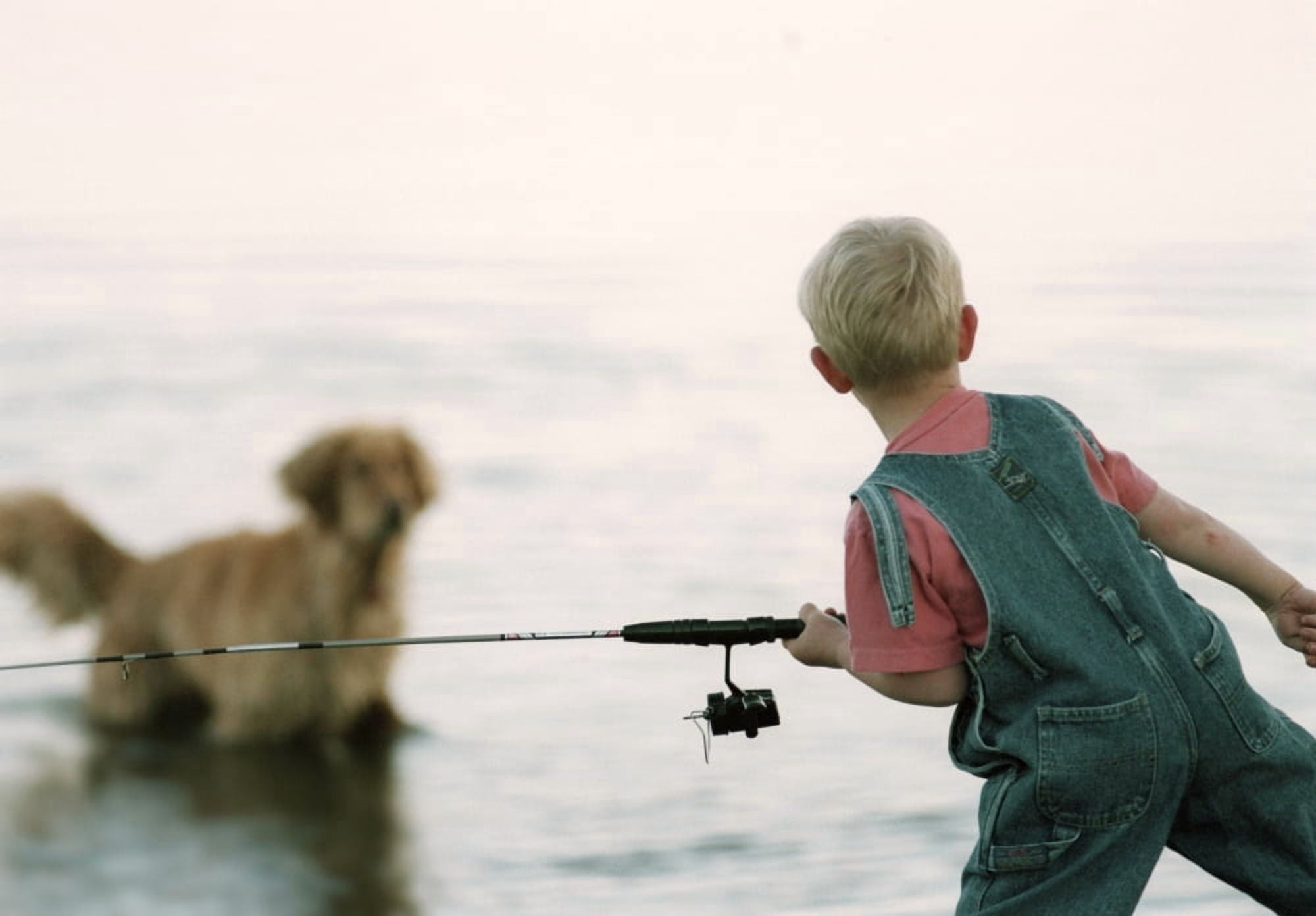 Fv3556 Natural Moments Photography Boy Fishing With Dog Canvas Art - Darwin Wiggett Design Pics (34 x 22)