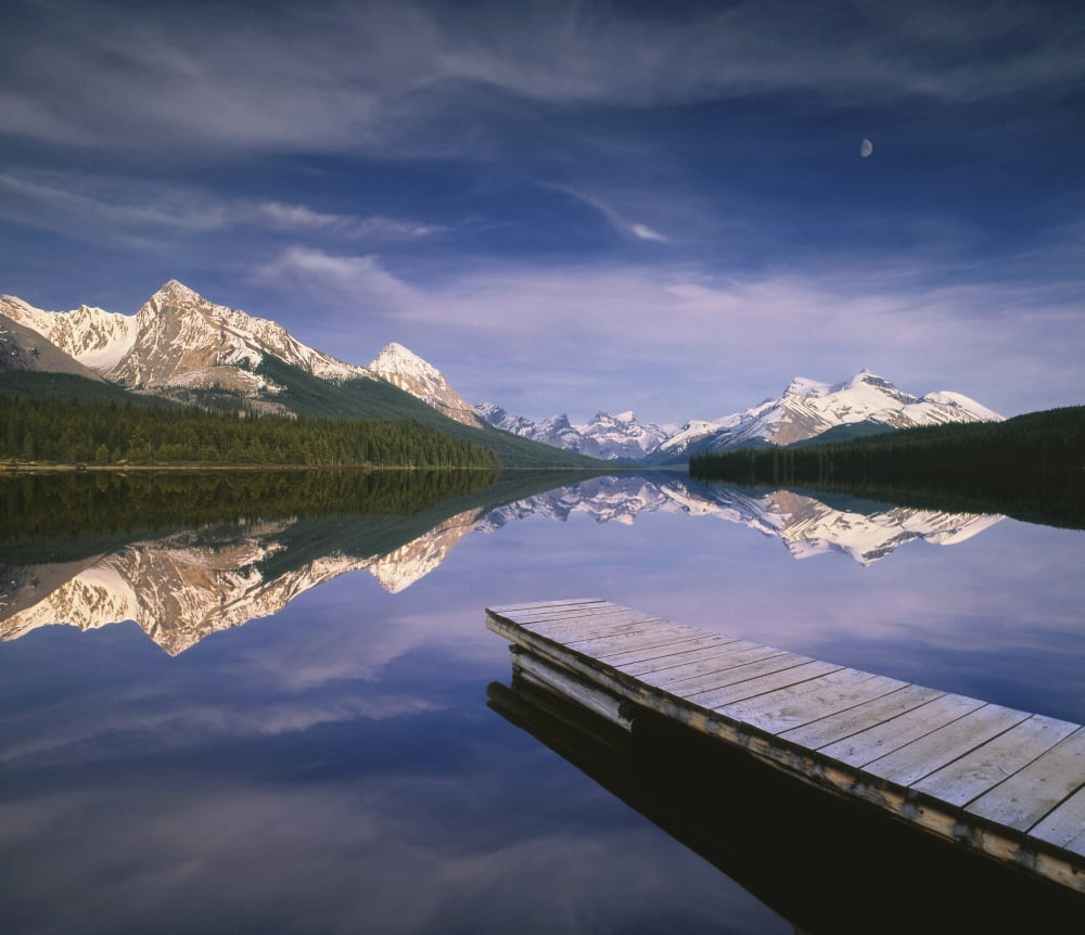 Fv3558 Natural Moments Photography Dock In Lake Mountains In Background Canvas Art - Darwin Wiggett Design Pics (15 x 13)