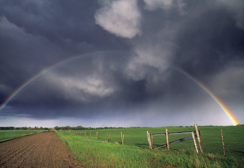 Fv3563 Natural Moments Photography Rainbow Over Fields Storm Clouds Canvas Art - Darwin Wiggett Design Pics (17 x 11)