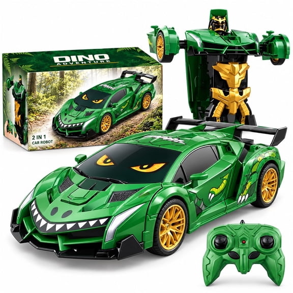 FvMuCore 1:16 Dinosaur Remote Control Car, 2-in-1 RC Transforming Robot with One-Click Conversion, RC Toy Vehicle Gift for Kids 3+