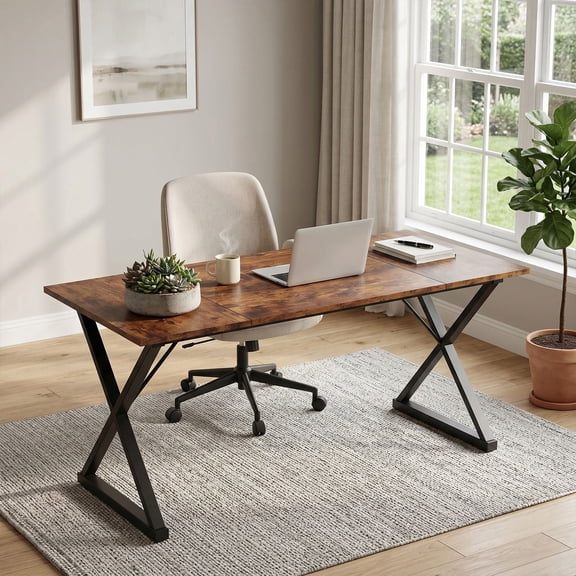 FvMuCore 70in Large Computer Desk, Rustic Metal Office Desk, Modern Office Desk, Sturdy Desk, Gaming Computer Desk Table for Bedroom Living Room