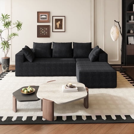 Fvbeaya 106 Inch Cloud Sectional Couch, Modern Modular Sofa with L-Shape Chaise, Corduroy Couches for Living Room Bedroom, No Assembly Required, (Right Side Lounger, Black)