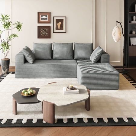 Fvbeaya 106 Inch Cloud Sectional Couch, Modern Modular Sofa with L-Shape Chaise, Corduroy Couches for Living Room Bedroom, No Assembly Required, (Right Side Lounger, grey)