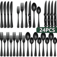 thumbnail image 1 of Jetcloudlive 24 Pieces Black Silverware Set with Steak Knives, Black Flatware Set for 4, Food-Grade Stainless Steel Tableware Cutlery Set, Eating Mirror Polished Utensil Set for Home Restaurant, 1 of 7