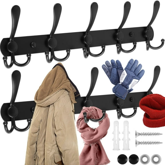 Fvkrnyz 2PCS Coat Rack Wall Mount,Entryway Coat Hooks Wall Mounted,Wall Hooks for Hanging,Coat Hanger Wall Mount Towel Rack Hat Rack for Wall with 5 Hooks for Entryway,Bedroom,Bathroom