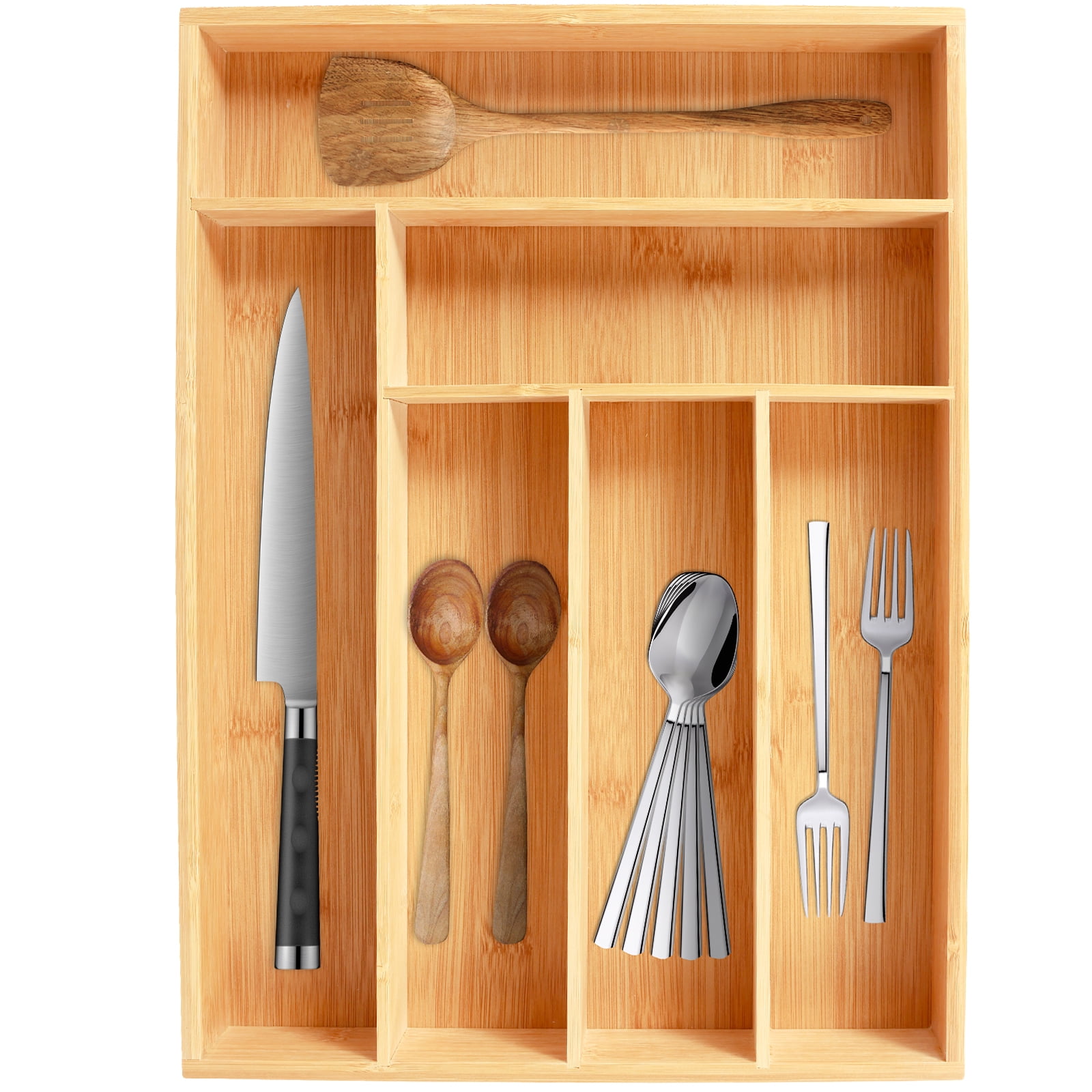 Fvkrnyz Bamboo Kitchen Drawer Organizer Expandable Silverware,Bamboo Expandable Drawer Organizer