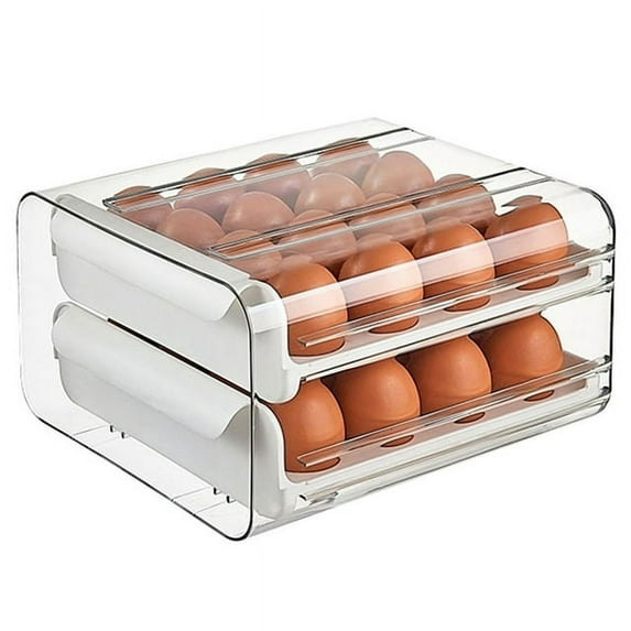 Fvkrnyz Egg Holder for Refrigerator,2-Layered Egg Storage Box Drawer Type Refrigerator,Egg Container for Refrigerator BPA Free Refrigerator Organizer Bins,Stackable Egg Holder for Refrigerator