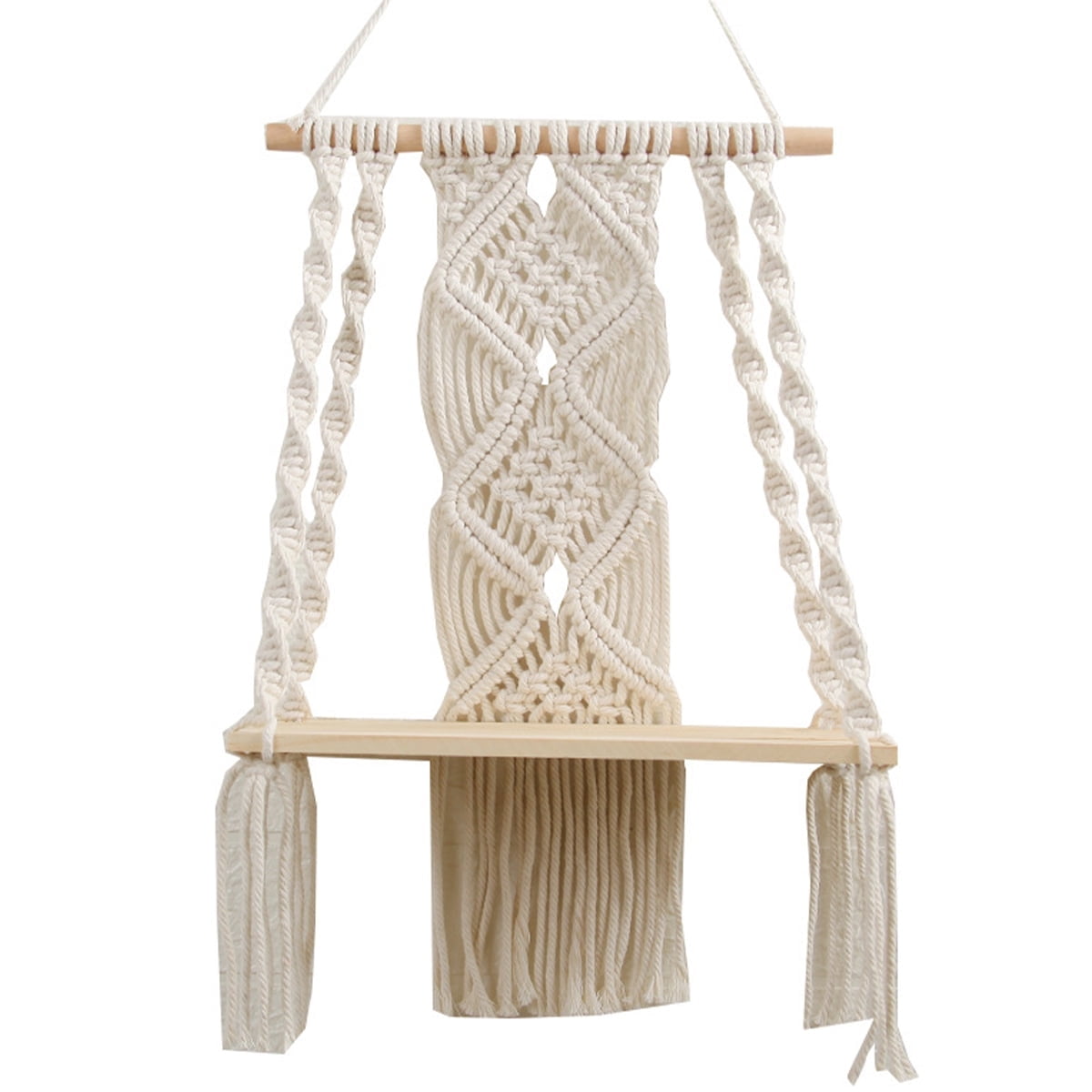 Fvkrnyz Macrame Wall Hanging Shelf,Wall Hanging Plant Decor Shelf Indoor Outdoor Floating Wood shelve Decorative Hand Made Rope Boho Shelving for Plants